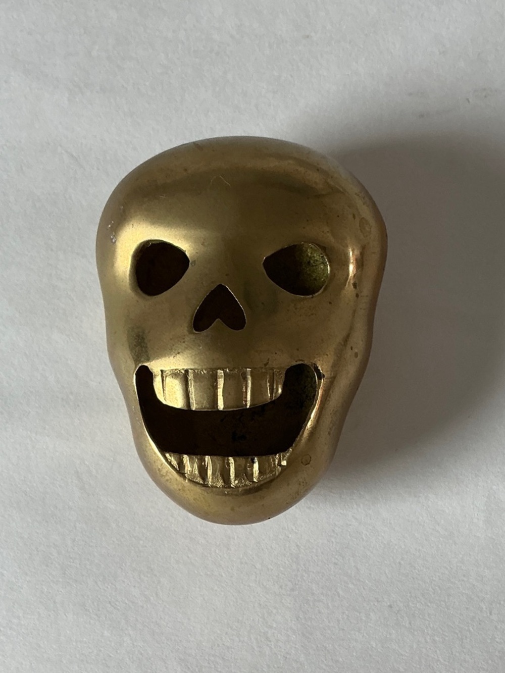 Bottle Opener Brass Skull Decorative Accent - Gold Tone